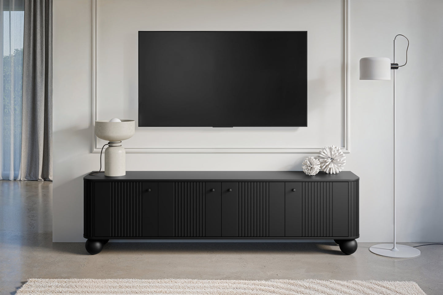 TV skapis Vespa 187/48/38 cm melns/melns - N1 Home