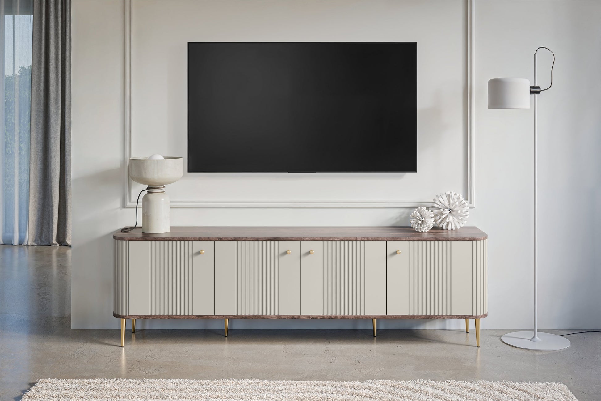 TV skapis Vespa 187/51/38 cm kašmirs/rieksts/zelts - N1 Home