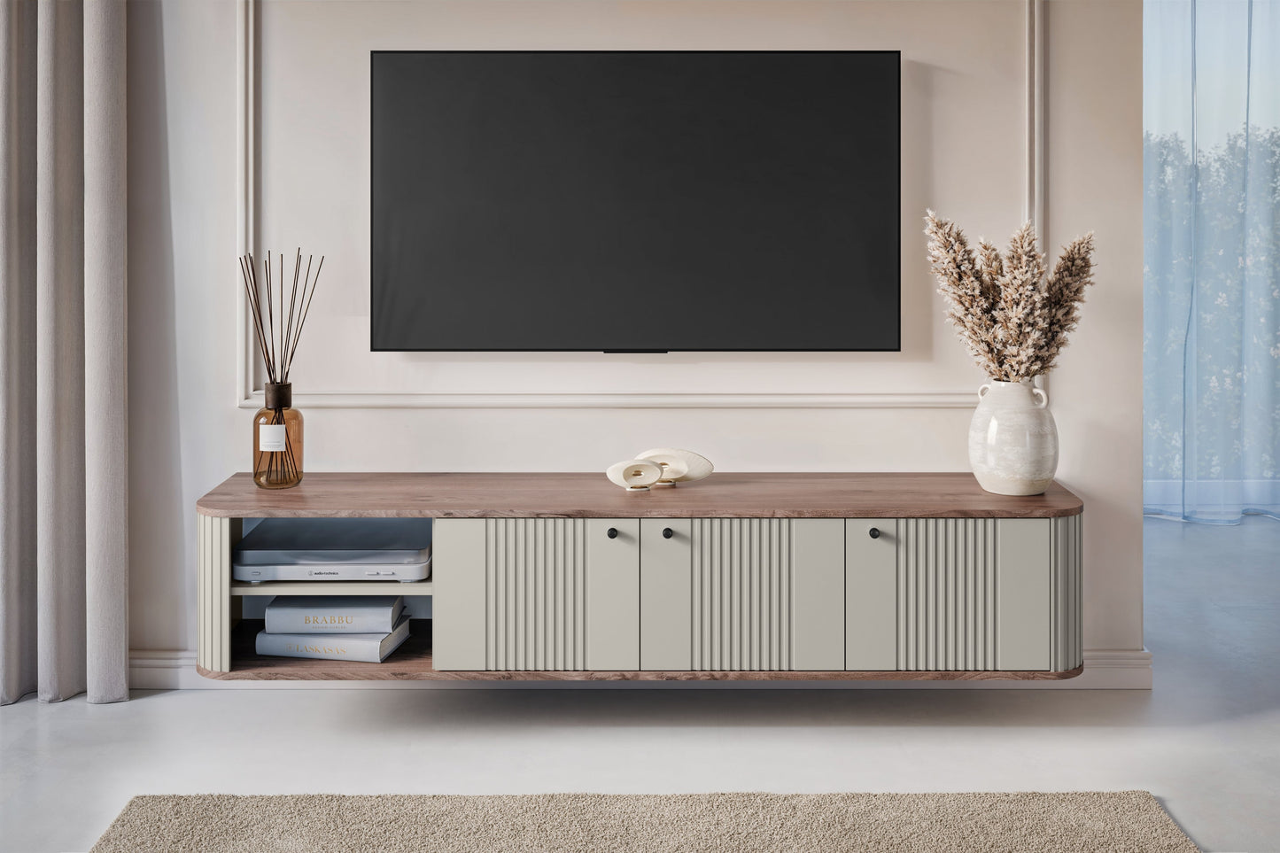 TV skapis Vespa  187/36/38 cm kašmirs/rieksts/melns - N1 Home