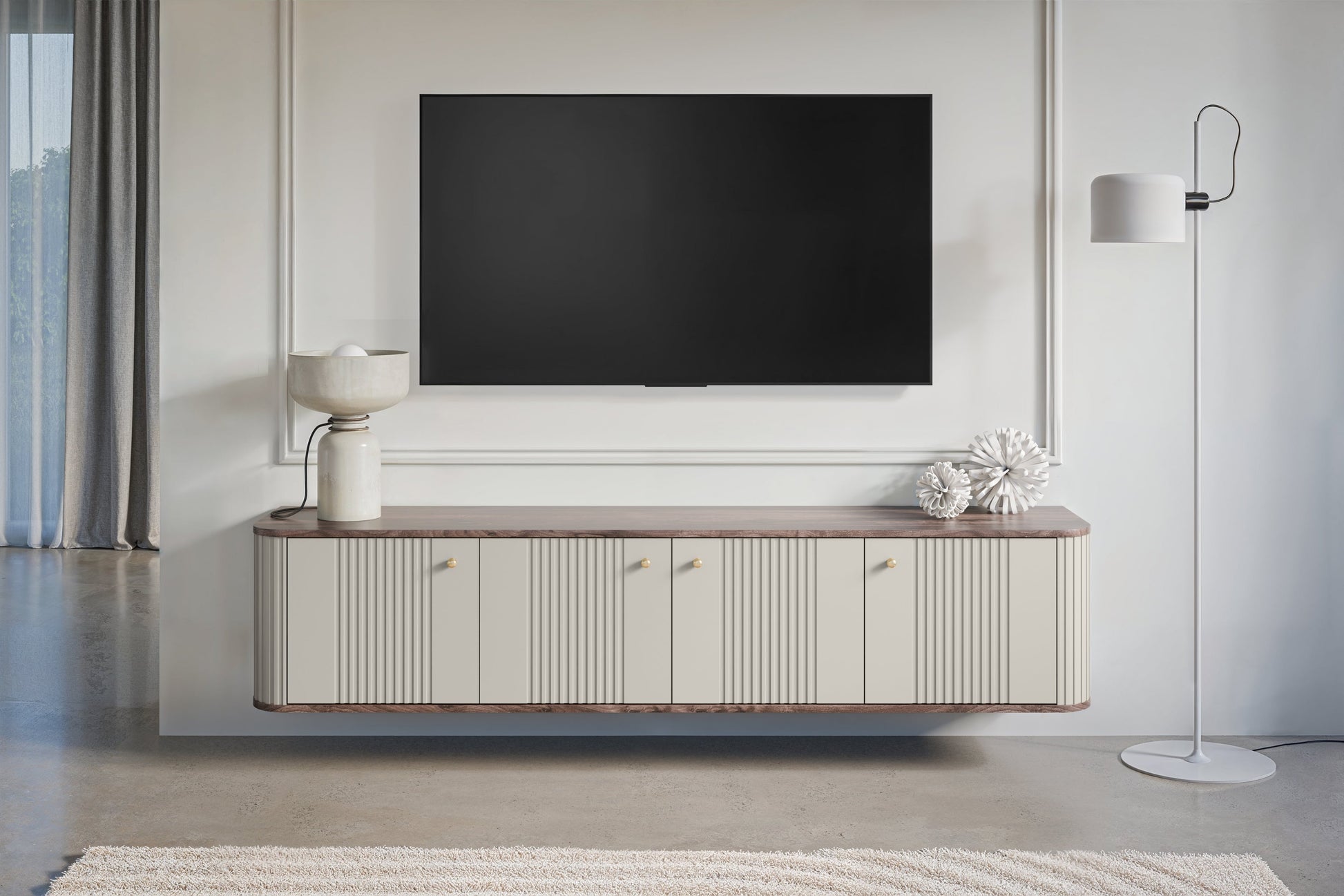 TV skapis Vespa 187/36/38 cm kašmirs/rieksts/zelts - N1 Home