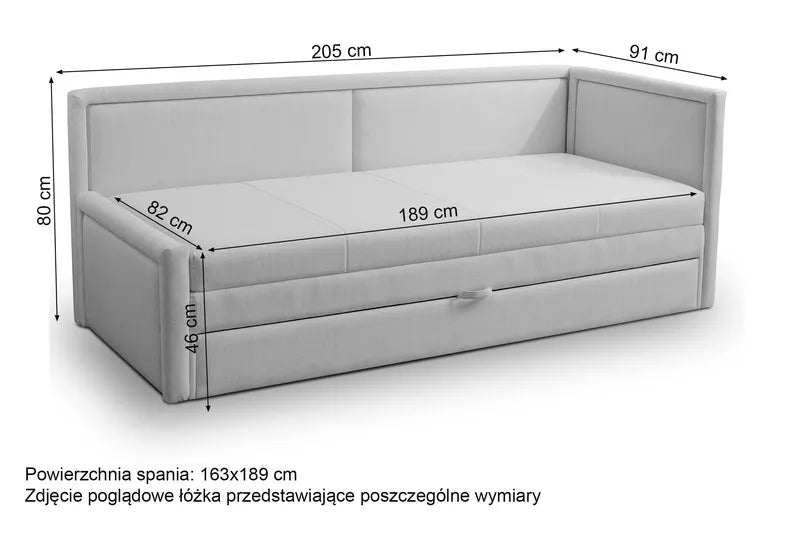 RILI Jauniešu gulta ar konteineru, tumši pelēka, universāla bize - N1 Home