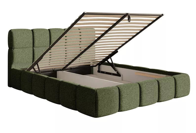 CLOD Mīkstā gulta 140/160/180/200 x 200 cm ar glabātuvi, olīvu hidrofobs šenils - N1 Home