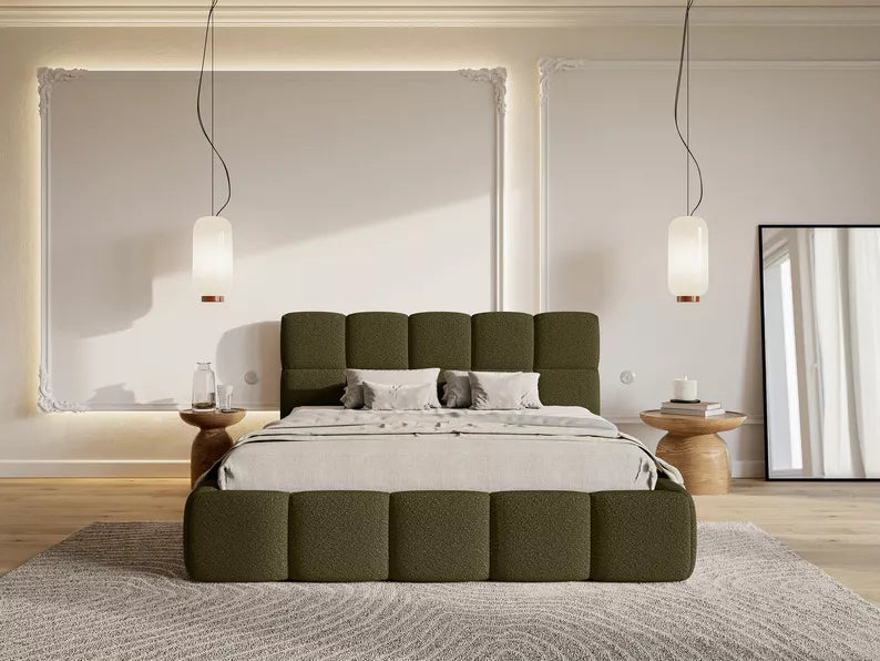 CLOD Mīkstā gulta  140/160/180/200 x 200 cm ar glabātuvi, olīvu bukle - N1 Home