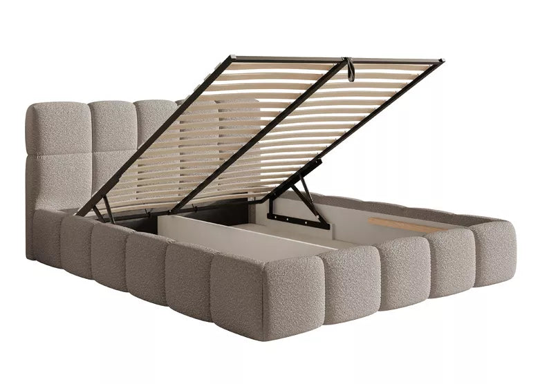 CLOD Mīkstā gulta  140/160/180/200 x 200 cm ar glabātuvi, gaiši pelēka bukle - N1 Home