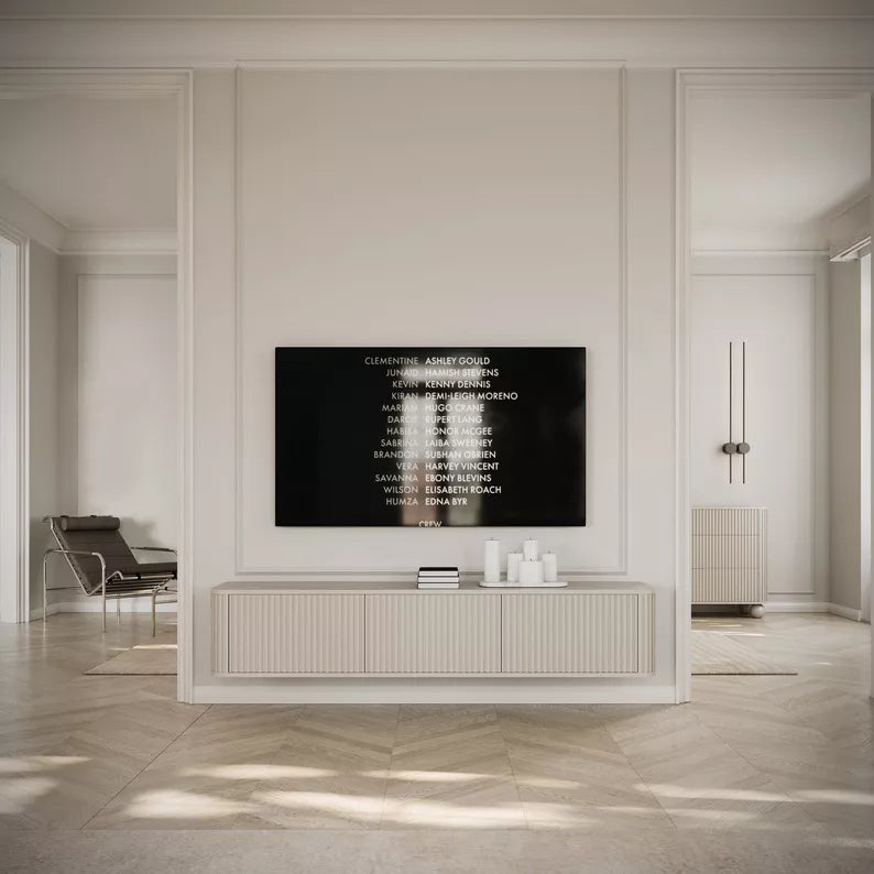LOVORE Piekarināmais TV skapis ar rievām, trīsdurvju, 163 cm, pelēki bēšs - N1 Home