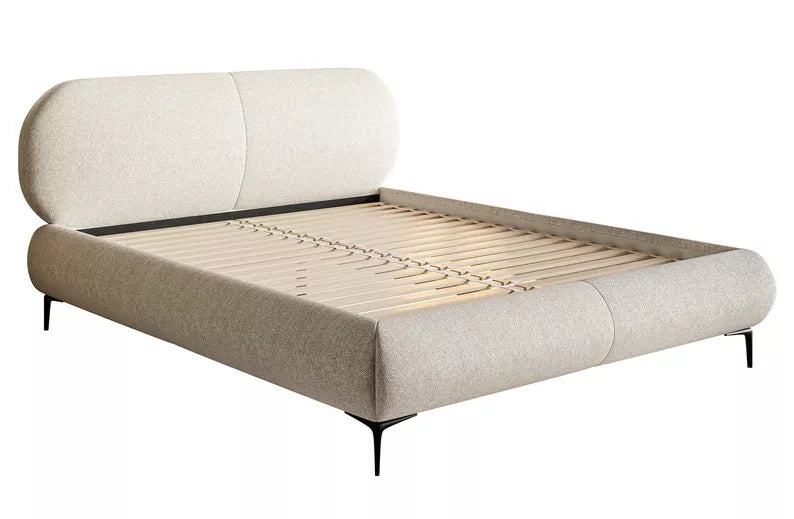 VALEO Polsterēta gulta 140/160/180x200 cm, gaiši bēša hidrofoba bize, melnas kājas - N1 Home