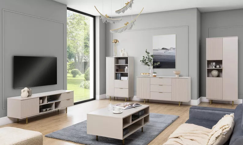 BLAZKA Divdurvju kumode, 150 cm, ar trim atvilktnēm, kašmira lameles - N1 Home