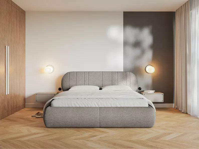 MELIOSA Mīkstā gulta 140/160/180x200 cm, pelēki bēša bize - N1 Home