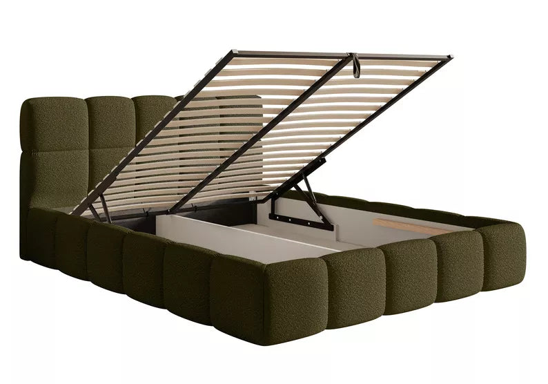 CLOD Mīkstā gulta  140/160/180/200 x 200 cm ar glabātuvi, olīvu bukle - N1 Home
