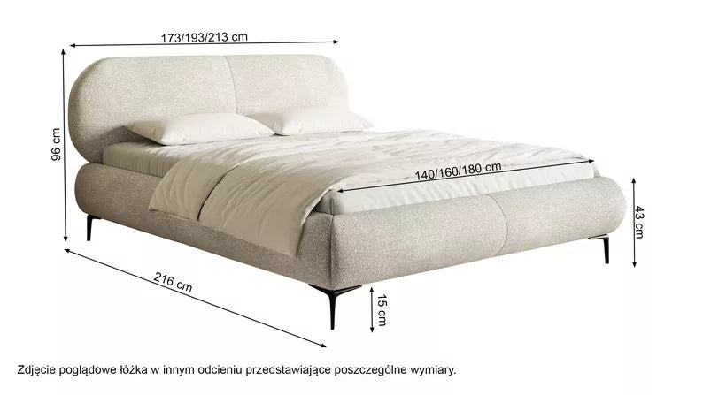 VALEO Polsterēta gulta 140/160/180x200 cm, olīvu hidrofoba bize, melnas kājas - N1 Home