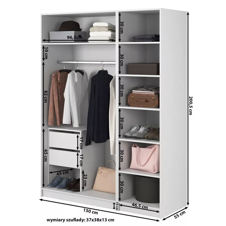 MEFRA Trīsdurvju skapis 150 cm, melns - N1 Home