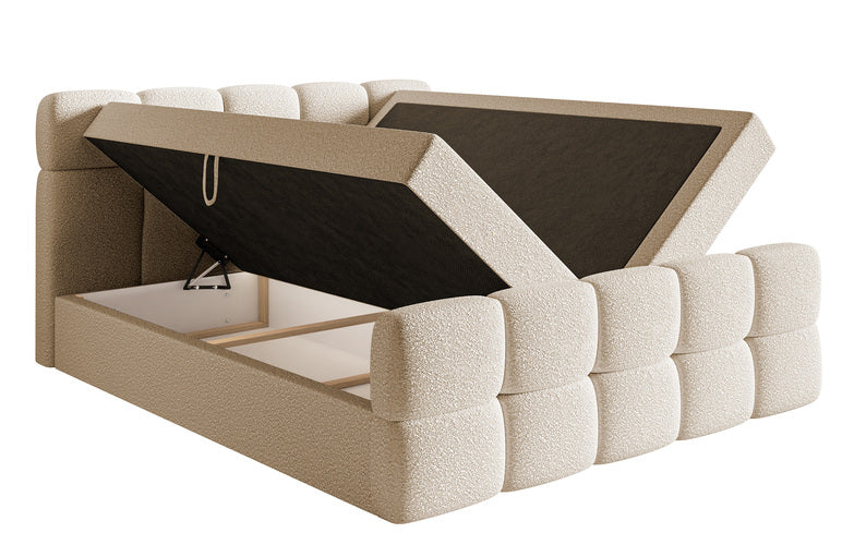CLOD Kontinentālā gulta 140/160/180x200 cm ar konteineriem, gaiši smilškrāsas bukle - N1 Home