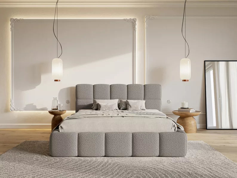 CLOD Mīkstā gulta  140/160/180/200 x 200 cm ar glabātuvi, pelēka bukle - N1 Home