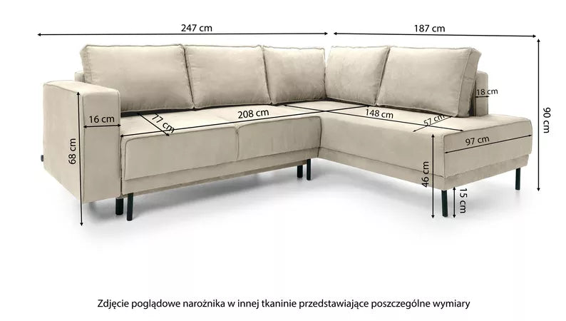 RIO Stūra dīvāns ar gulēšanas funkciju, ar konteineru, sinepju velveta, kreisa/laba puse - N1 Home