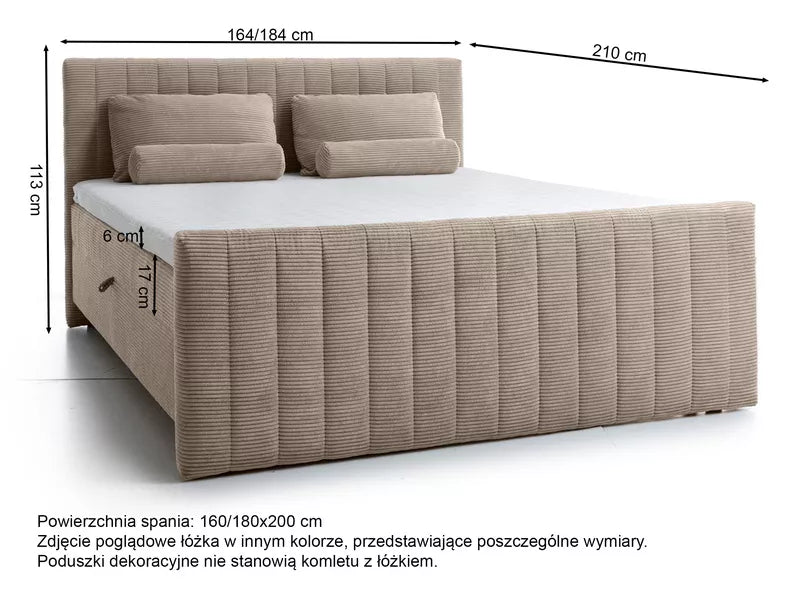 BINOLULA Kontinentālā gulta 1160/80x200 cm ar matraci un konteineriem, gaiši bēša velveta - N1 Home