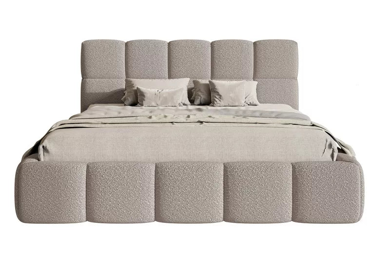 CLOD Mīkstā gulta  140/160/180/200 x 200 cm ar glabātuvi, gaiši pelēka bukle - N1 Home