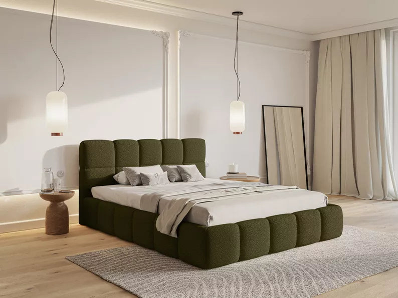 CLOD Mīkstā gulta  140/160/180/200 x 200 cm ar glabātuvi, olīvu bukle - N1 Home