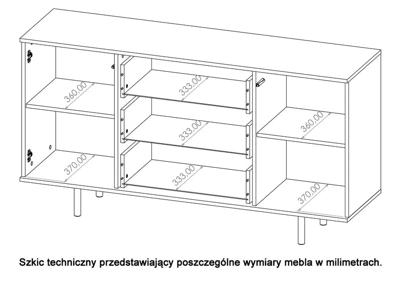 BLAZKA Divdurvju kumode, 150 cm, ar trim atvilktnēm, kašmira lameles - N1 Home