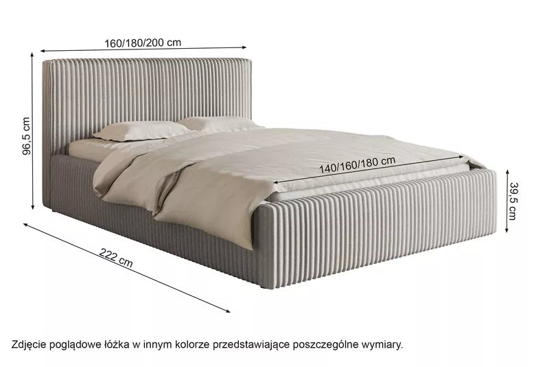 LIOTI Mīkstā gulta 140/160/180x200 cm  ar glabātuvi, metāla rāmis, pelēki bēšs biezs velvets - N1 Home