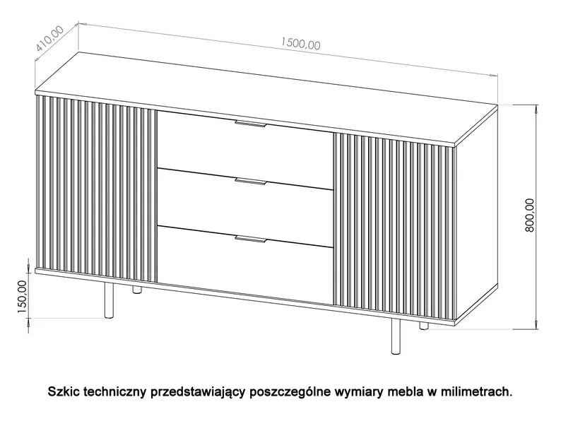 BLAZKA Divdurvju kumode, 150 cm, ar trim atvilktnēm, kašmira lameles - N1 Home