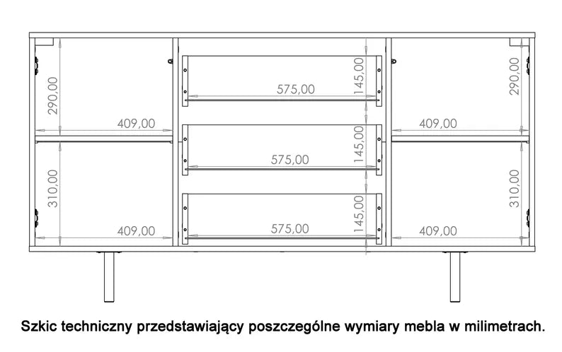 BLAZKA Divdurvju kumode, 150 cm, ar trim atvilktnēm, kašmira lameles - N1 Home