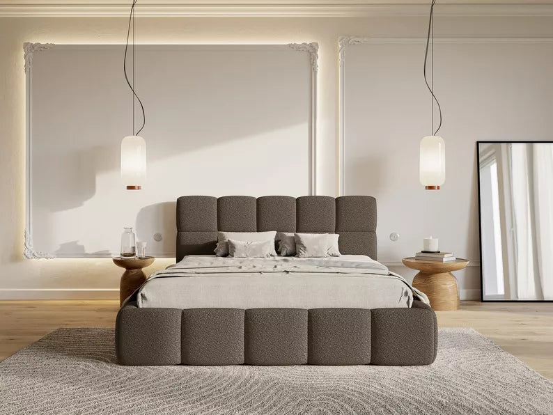 CLOD Mīkstā gulta 140/160/180/200 x 200 cm ar glabātuvi, brūna bukle - N1 Home