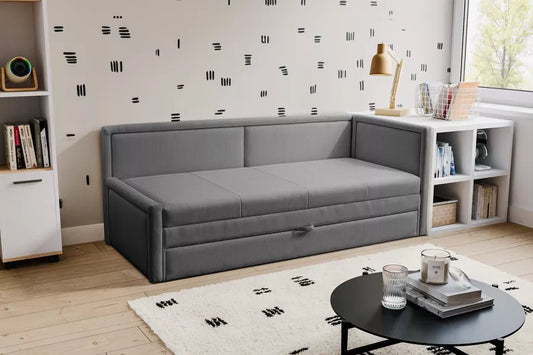 RILI Jauniešu gulta ar konteineru, tumši pelēka, universāla bize - N1 Home