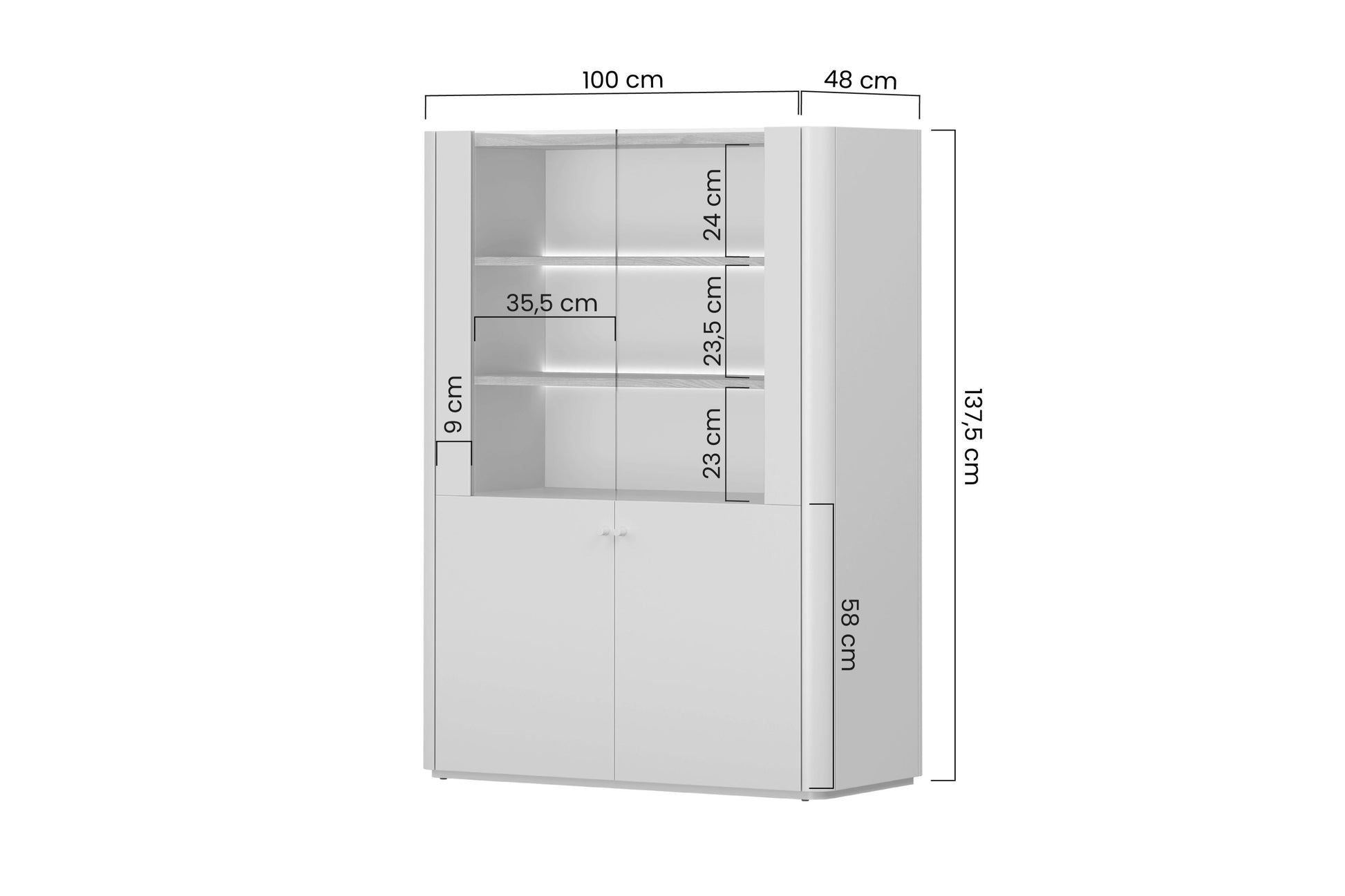 Vitrīna Elva 100/137,5/48 cm Kašmirs / Eļļots ozols - N1 Home