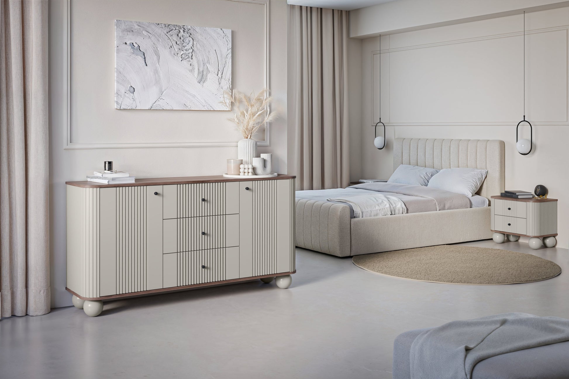 Naktsskapītis (2) Vespa 56/48/38 cm kašmirs/rieksts/melns - N1 Home